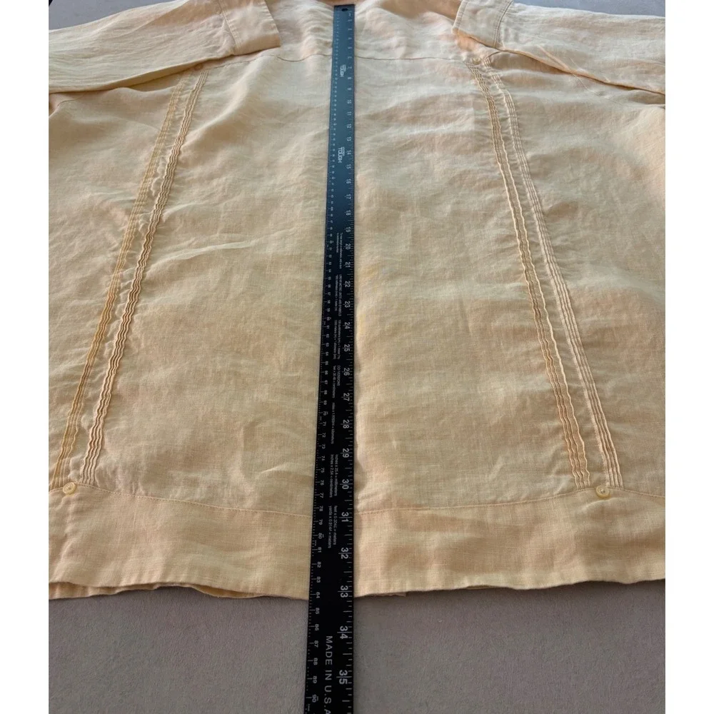 Cubavera Guayabera Shirt Men 4XLT Yellow Linen Long Sleeve Pintuck Coastal Boho
